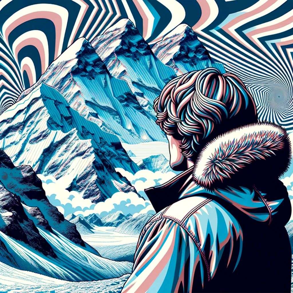 someone gazing at Mount Everest, digital art, op art